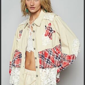 P1478–POL Star Patchwork Lace Plaid Jacket